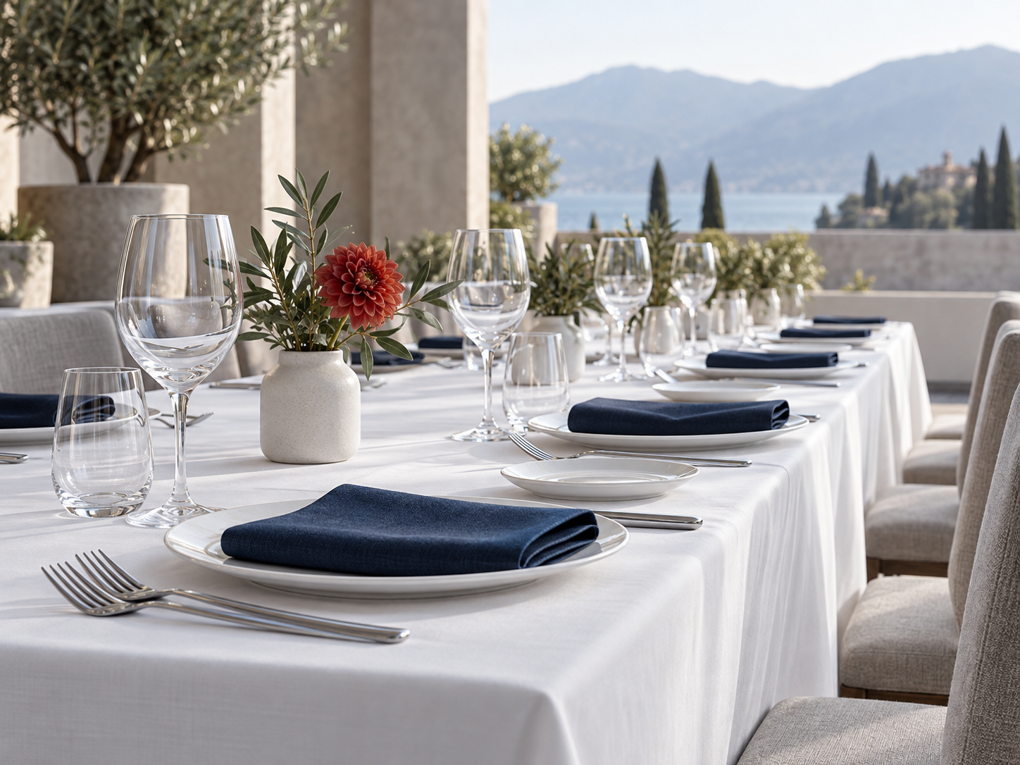 Allestimento catering con biancheria coordinata